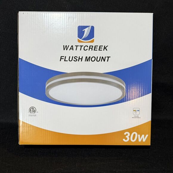Wattcreek Flush Mount LED Light 14in 5 Adjust Light Color Double Silver Ring Dim - Picture 2 of 10